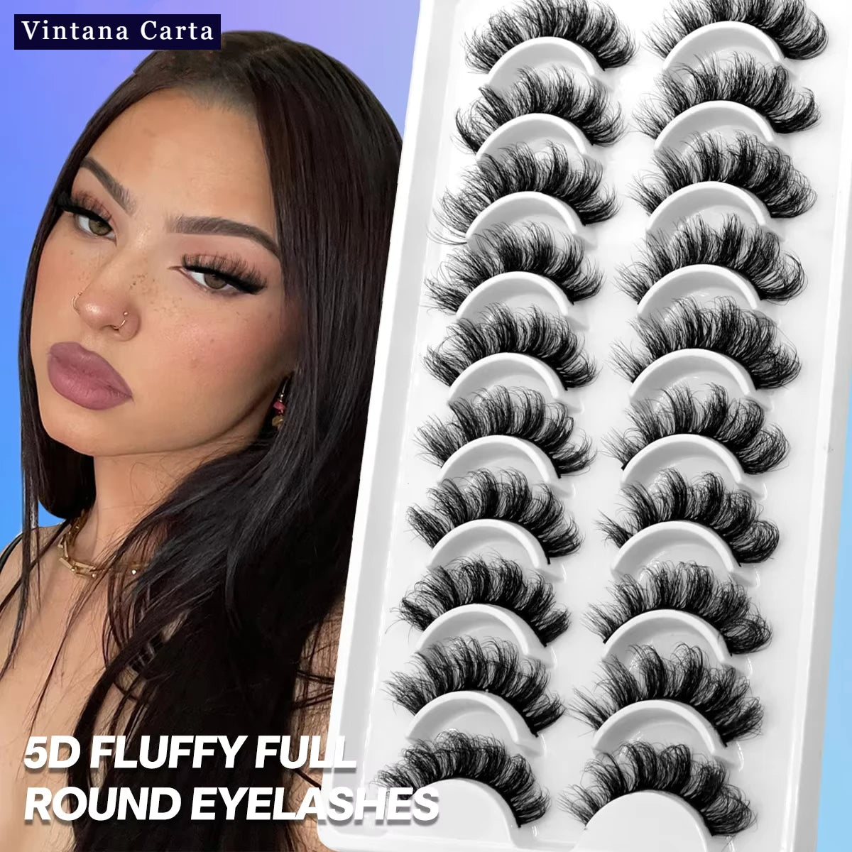 Girl Eyes Model of 10 Pair Fluffy Full Round Eyelashes