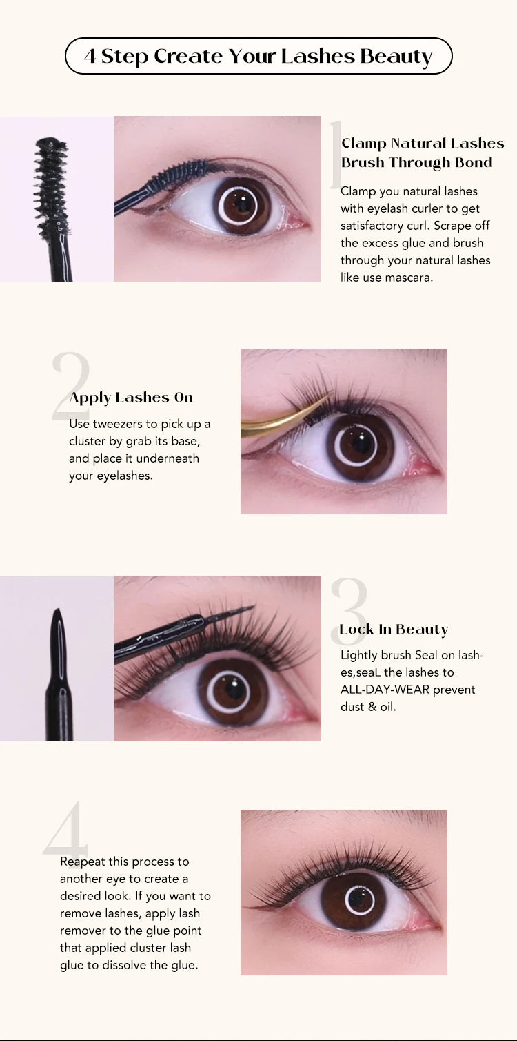 168pcs DIY Cluster Lash Kit 2 IN 1 Bond and Seal 8ml Lasting 3Days Lash Remover Home Use False Eyelash Adhesive Seal