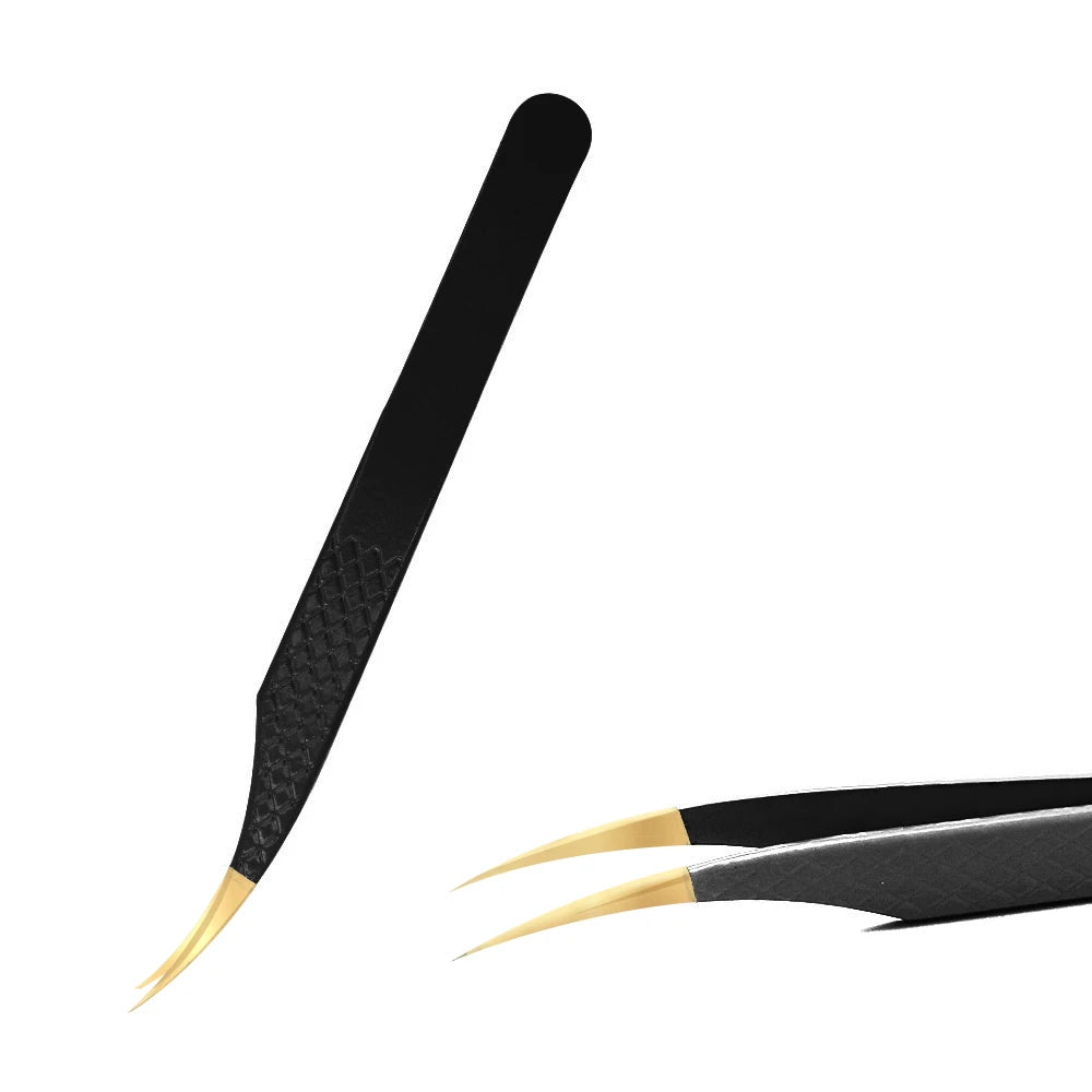 Eyelash Tweezer Black Stainless Steel Superhard Precision Anti-Static Tweezers