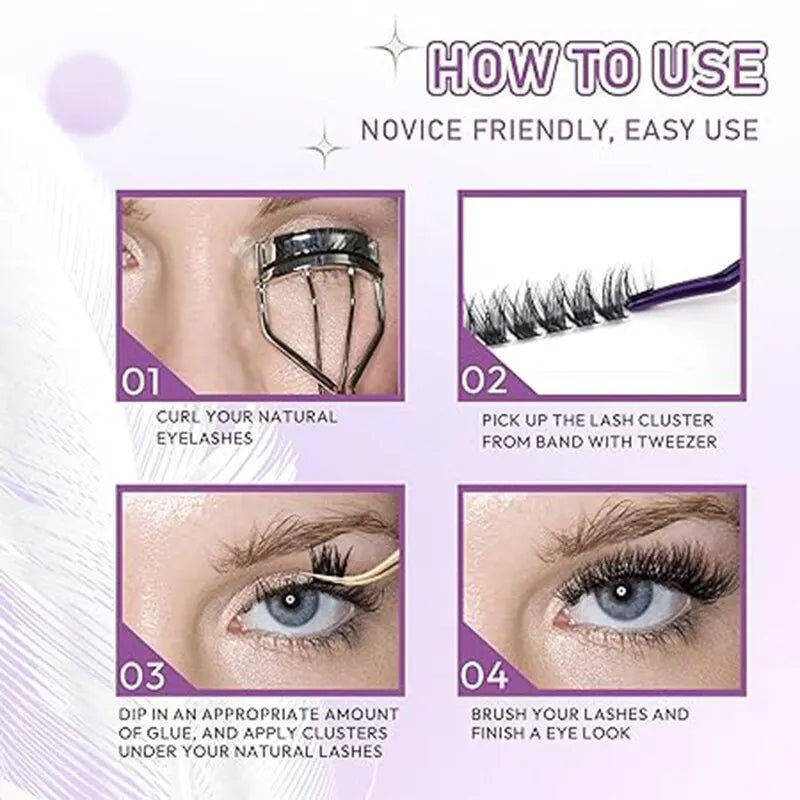 Step by step on how to use cluster adhesive eyelashes easy to use