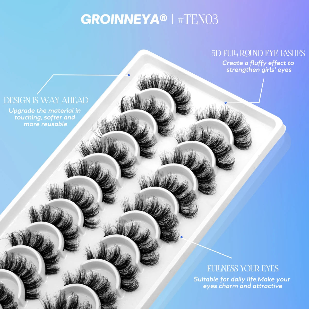 10 Pair Full Round Eyelashes, Soft Eyelashes