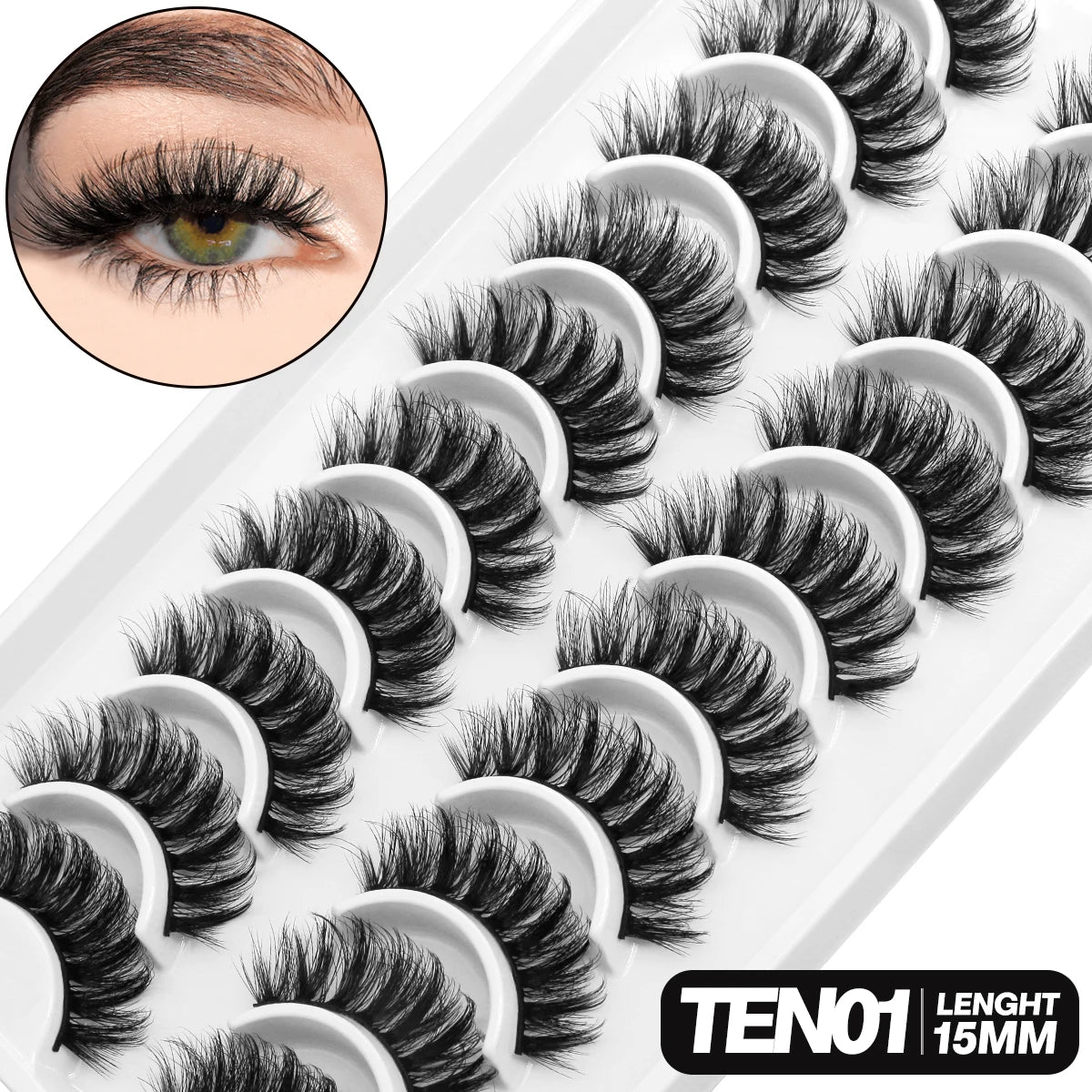 10 Pairs of eyelashes TEN01 Lenght15mm