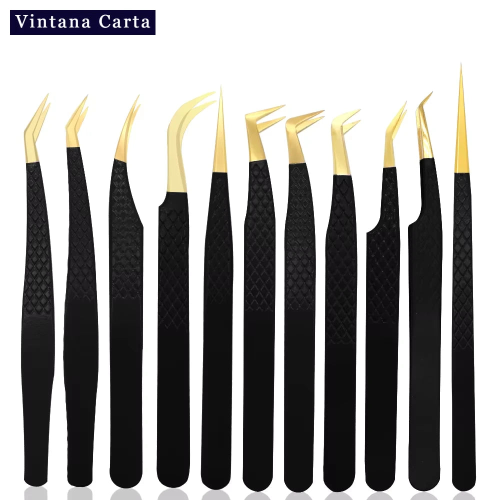Eyelash Tweezer Black Stainless Steel Superhard Precision Anti-Static Tweezers