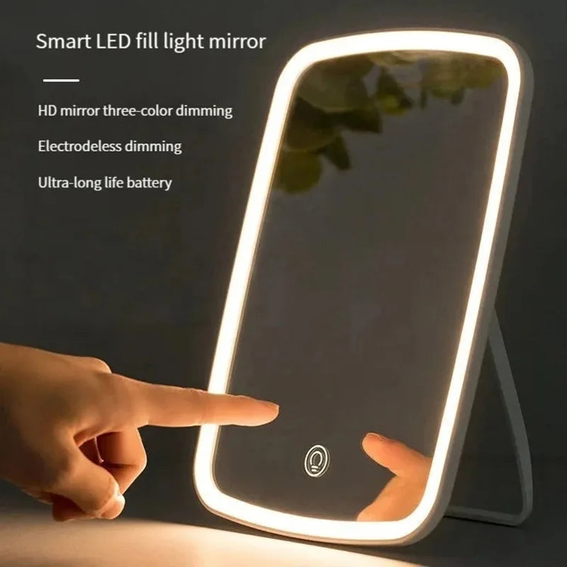 LED Makeup Mirror with Stand Desktop Folding Compact Square Travel