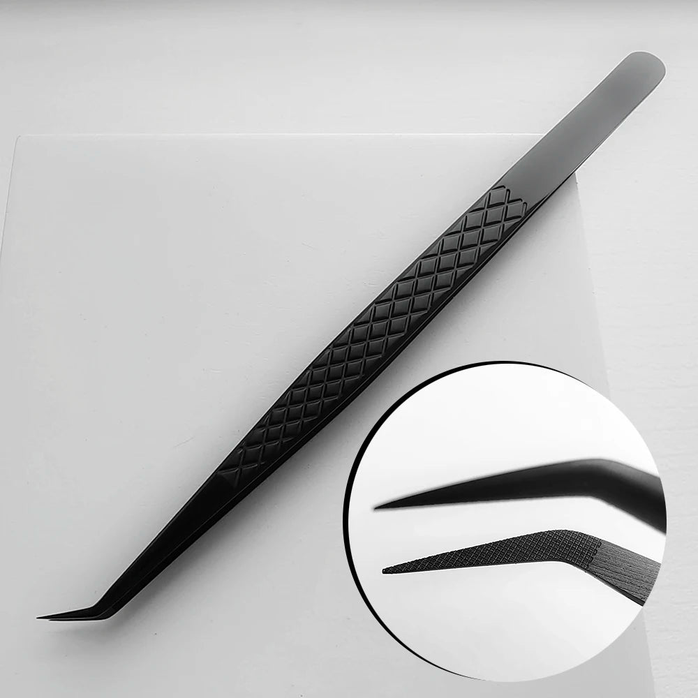 1pc. Fiber Tip False Lash Tweezers For Eyelash Extensions Black Tweezer