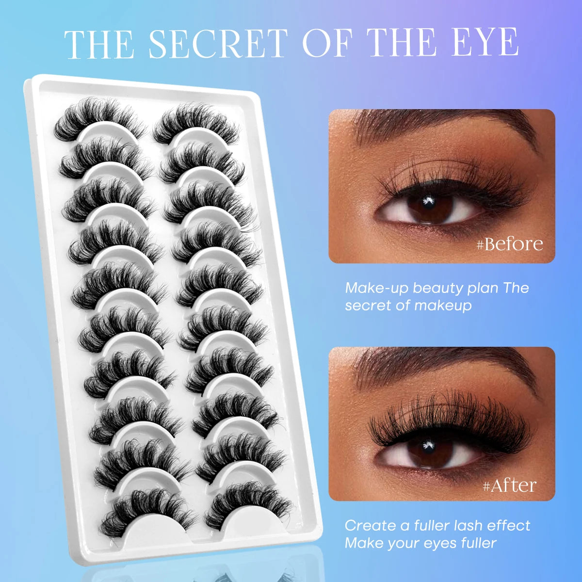 Coamparison Of With Eyelash and Without Eyelas. 10 Pair Of Eyelashes