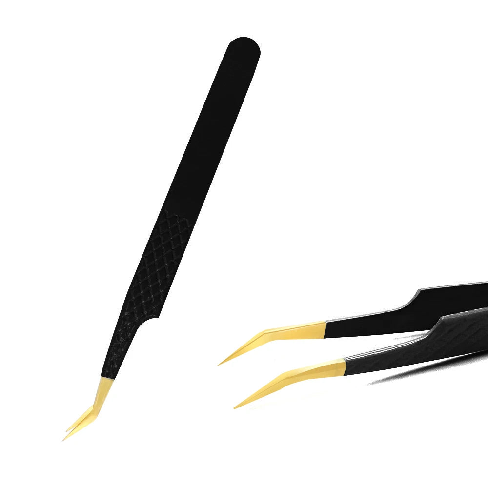 Eyelash Tweezer Black Stainless Steel Superhard Precision Anti-Static Tweezers