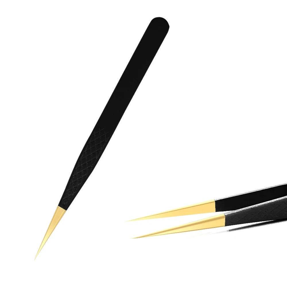 Eyelash Tweezer Black Stainless Steel Superhard Precision Anti-Static Tweezers