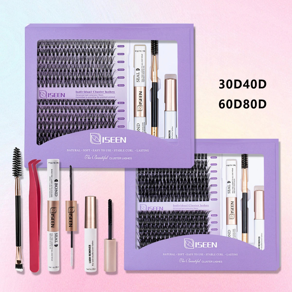 DIY Lash Extension Mix Styles Lash Clusters Individual with Bond&Seal Remover Tweezers & Lash Brush