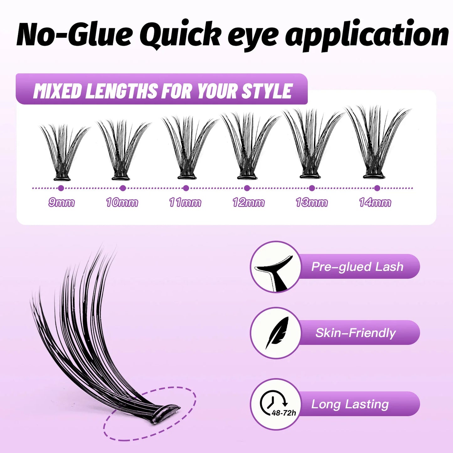 Self Adhesive Eyelashes Extension Kit 60 PCS Self Adhesive Lashes