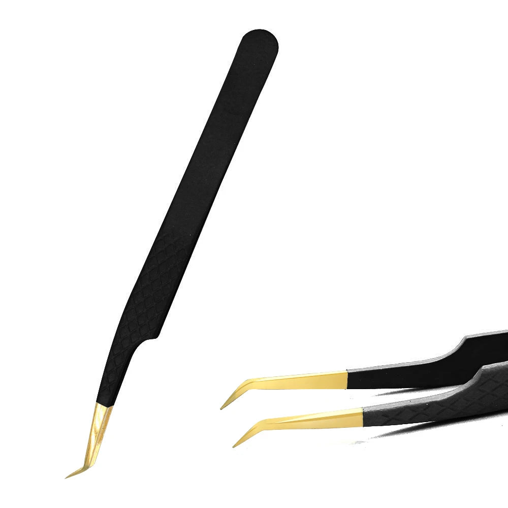 Eyelash Tweezer Black Stainless Steel Superhard Precision Anti-Static Tweezers