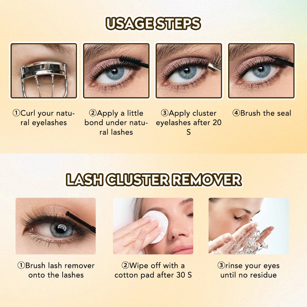168pcs DIY Cluster Lash Kit 2 IN 1 Bond and Seal 8ml Lasting 3Days Lash Remover Home Use False Eyelash Adhesive Seal