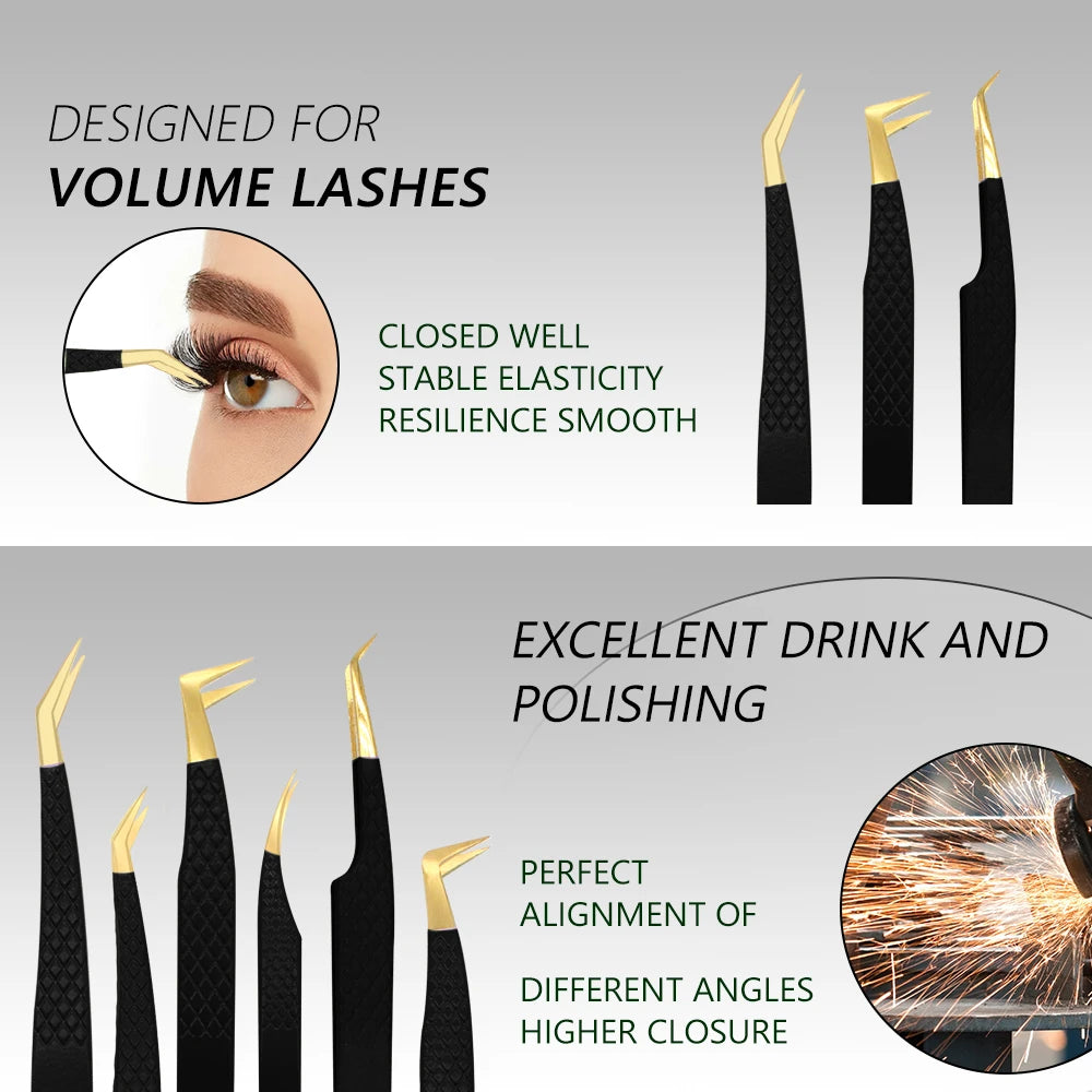 Eyelash Tweezer Black Stainless Steel Superhard Precision Anti-Static Tweezers