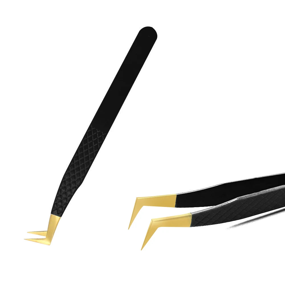 Eyelash Tweezer Black Stainless Steel Superhard Precision Anti-Static Tweezers