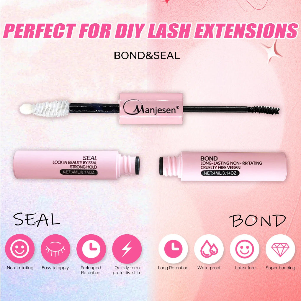 Manjesen lash extension products with 'Perfect for DIY Lash Extensions' text on a pink gradient background.
