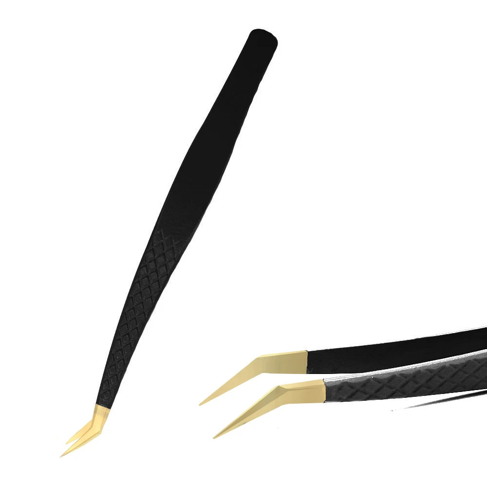 Eyelash Tweezer Black Stainless Steel Superhard Precision Anti-Static Tweezers