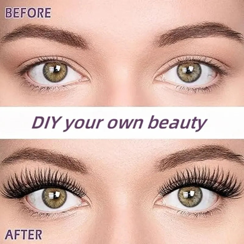 Model of eyelashes comparison before and after