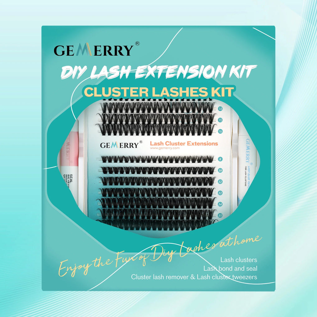 Gemerry DIY Lash Extension Kit with cluster lashes on a light blue background