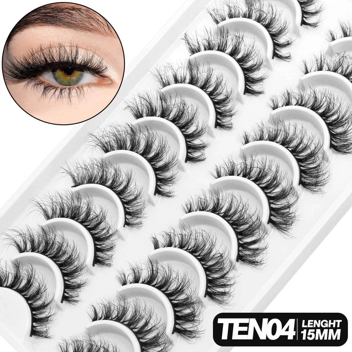 10 Pairs of eyelashes TEN04 Lenght15mm