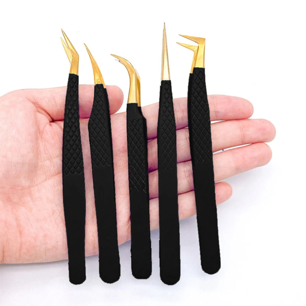 Eyelash Tweezer Black Stainless Steel Superhard Precision Anti-Static Tweezers