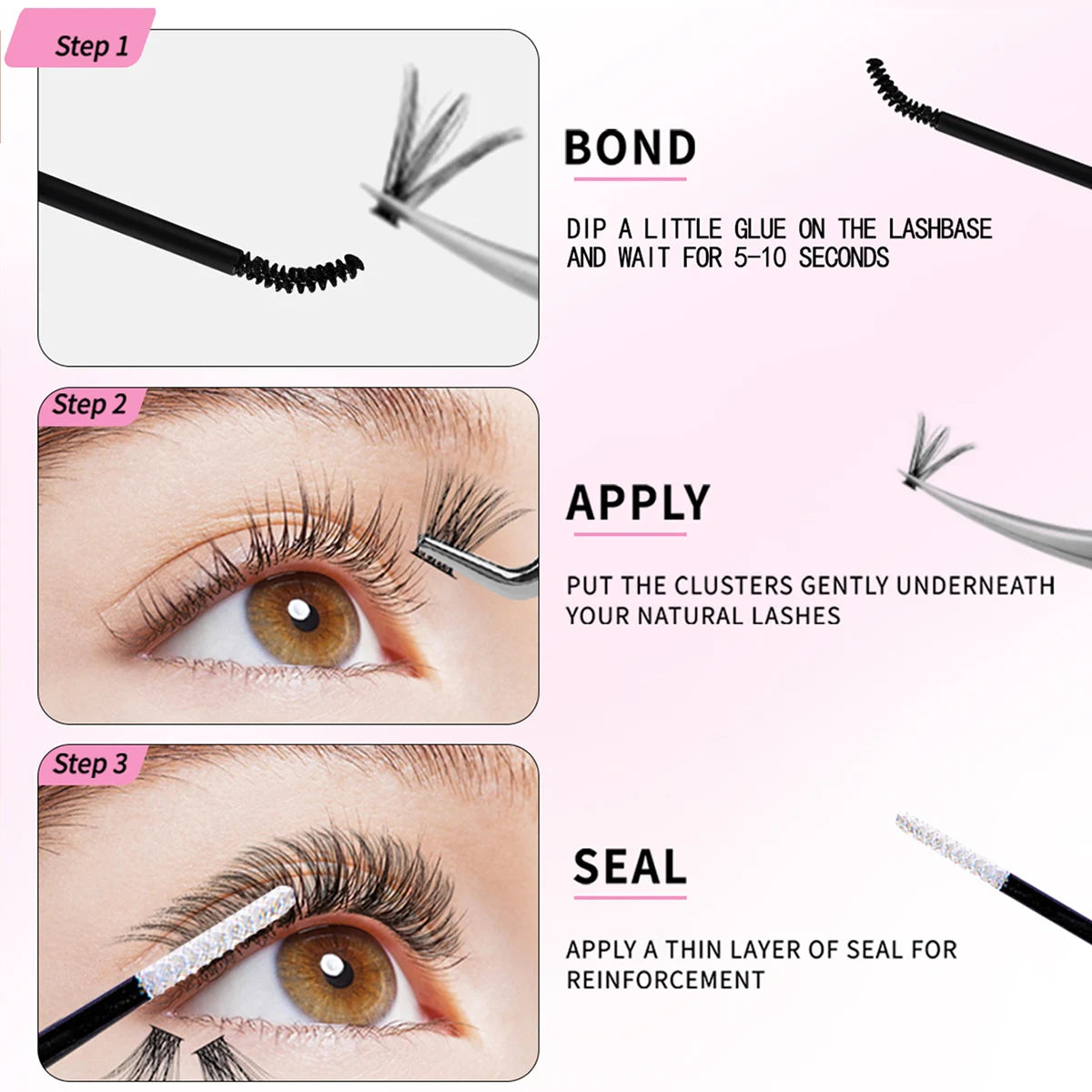 DIY Lash Extension Mix Styles Lash Clusters Individual with Bond&Seal Remover Tweezers & Lash Brush