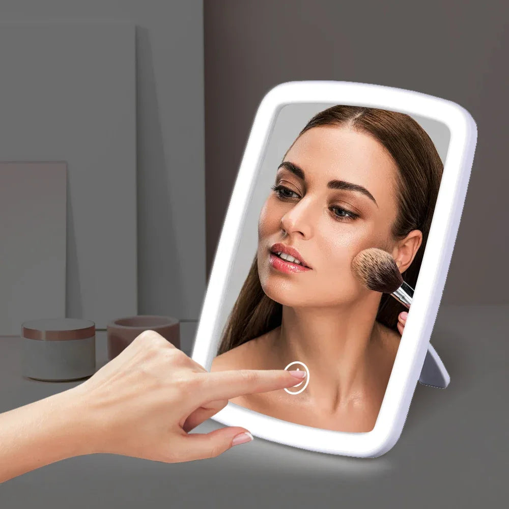 LED Makeup Mirror with Stand Desktop Folding Compact Square Travel