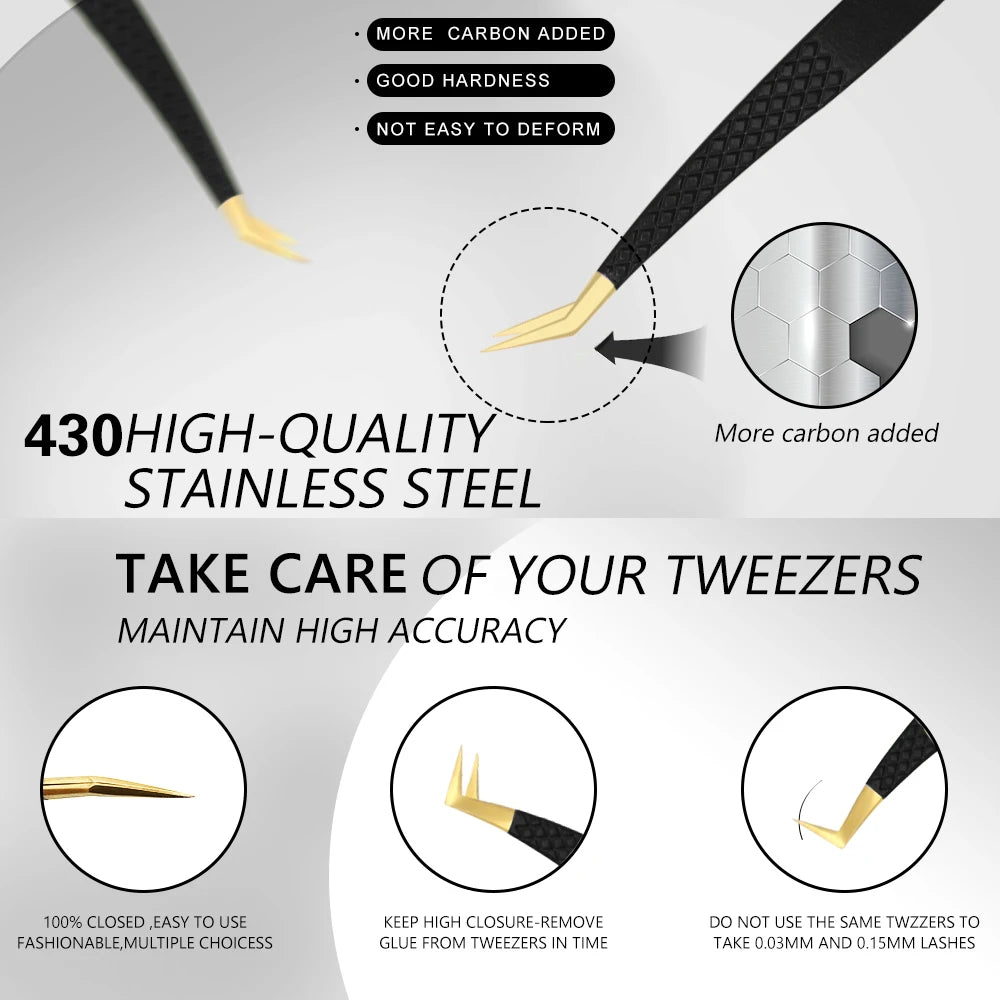 Eyelash Tweezer Black Stainless Steel Superhard Precision Anti-Static Tweezers