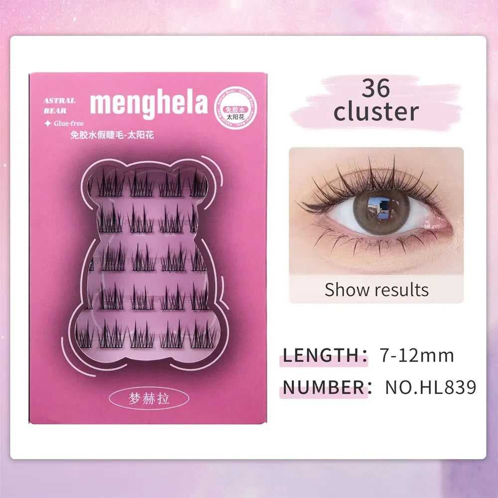 Pink box adhesive eyelashes, 36 cluster lenght is 7-12mm