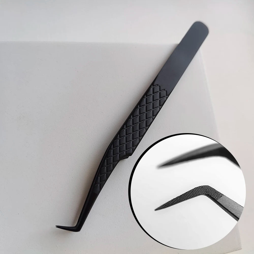 1pc. Fiber Tip False Lash Tweezers For Eyelash Extensions Black Tweezer