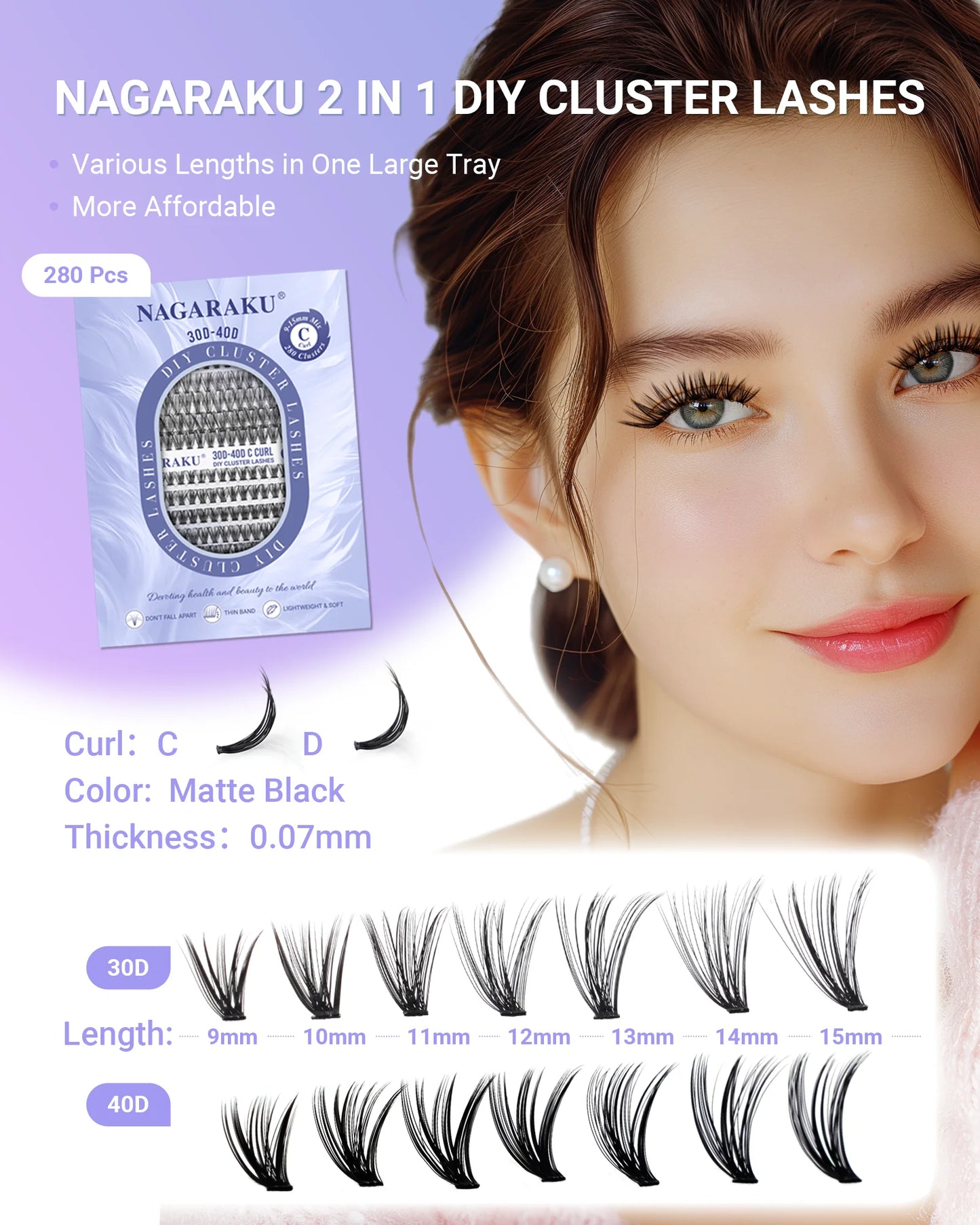 False Eyelashes Glue Needed DIY 280 Set Eyelash Extensions D Curl 9-15mm