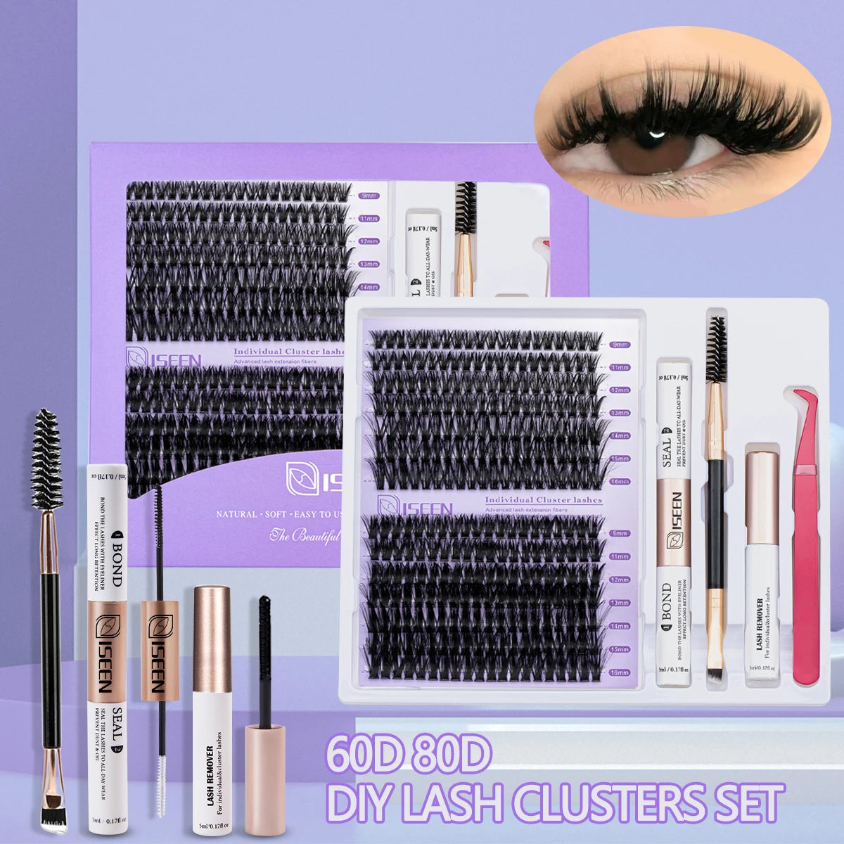 DIY Lash Extension Mix Styles Lash Clusters Individual with Bond&Seal Remover Tweezers & Lash Brush