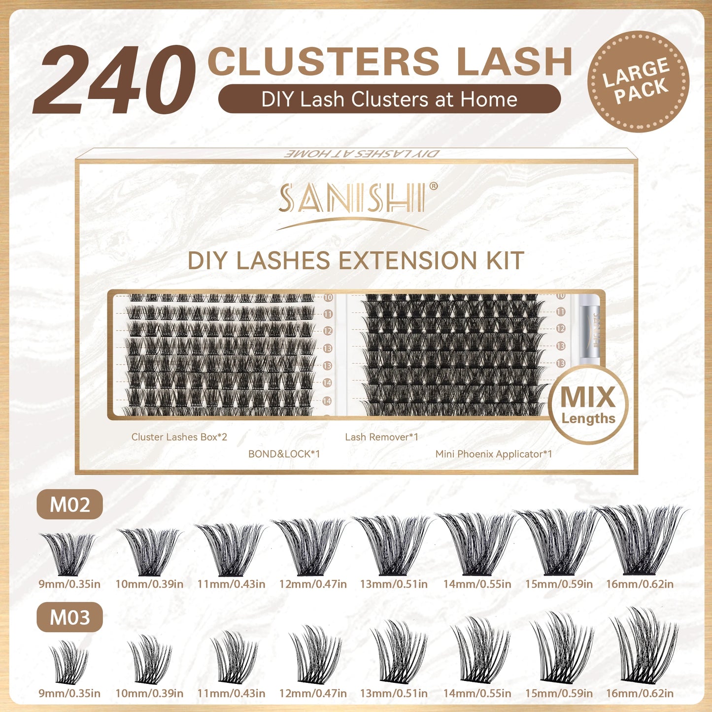 DIY Eyelash Extension Set-240 Natural Eyelash Curler,9-16MM Mixed Length Individual Eyelash Set,DIY Eyelash Extensions