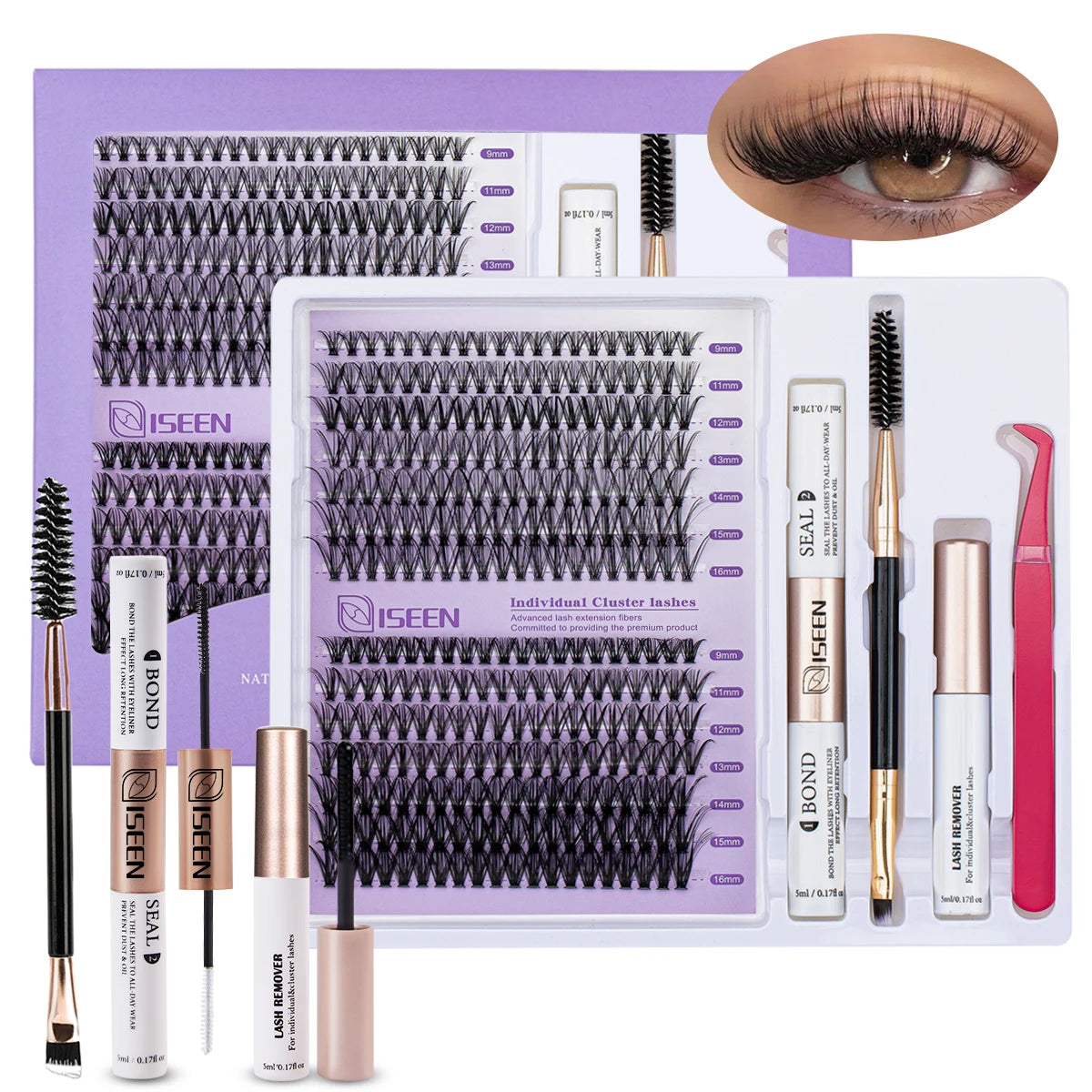 DIY Lash Extension Mix Styles Lash Clusters Individual with Bond&Seal Remover Tweezers & Lash Brush