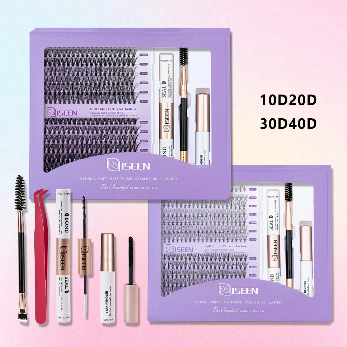 DIY Lash Extension Mix Styles Lash Clusters Individual with Bond&Seal Remover Tweezers & Lash Brush