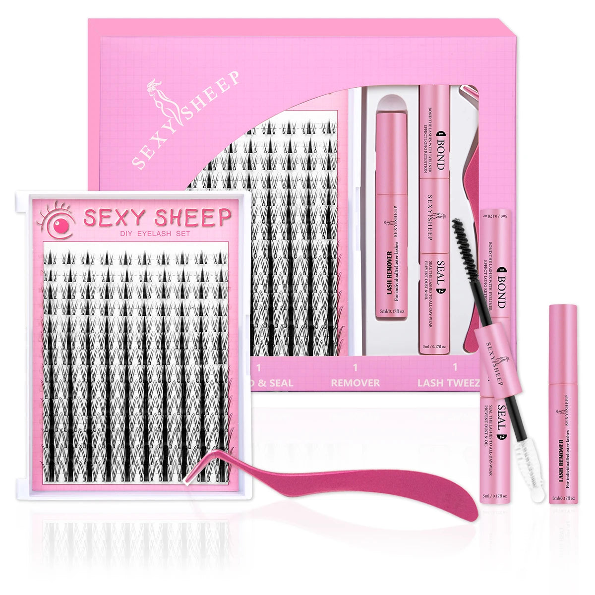 DIY Lash Extension Mix Styles Lash Clusters Individual with Bond&Seal Remover Tweezers & Lash Brush
