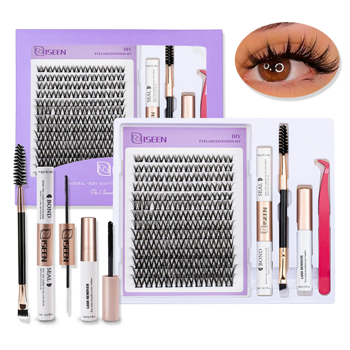 DIY Lash Extension Mix Styles Lash Clusters Individual with Bond&Seal Remover Tweezers & Lash Brush