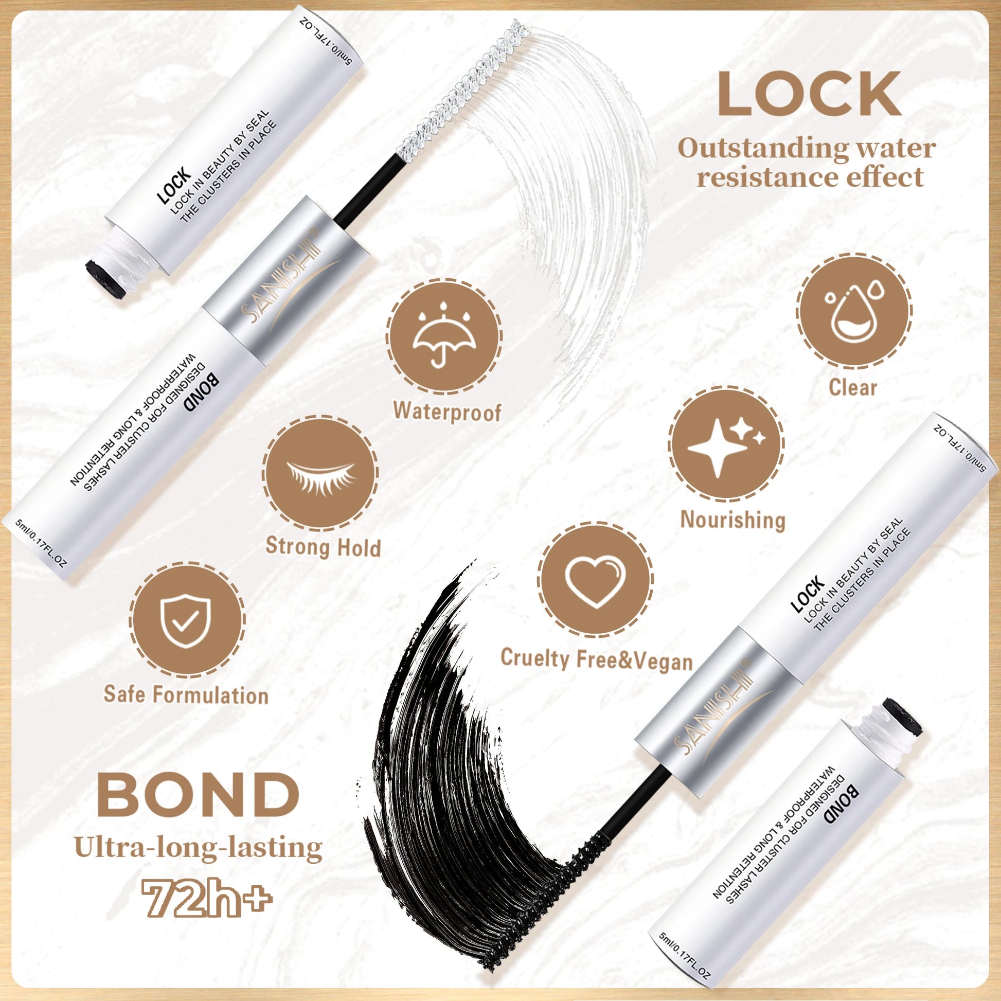 1pc Bond applicator, bond and lock, safe formulation, strong hold, waterproof, cruelty free & Vegan, Nourishing, clear, BOND ultra long lasting 72h+
