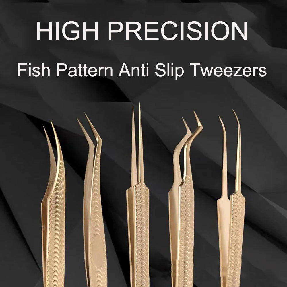 Eyelash Tweezers Professional Golden Stainless Steel High Precision