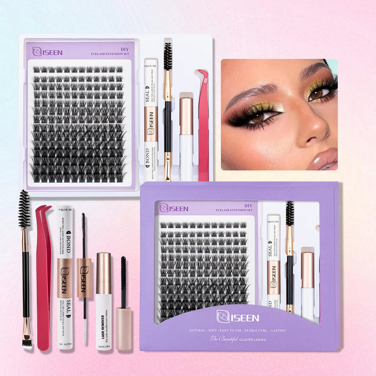 DIY Lash Extension Mix Styles Lash Clusters Individual with Bond&Seal Remover Tweezers & Lash Brush