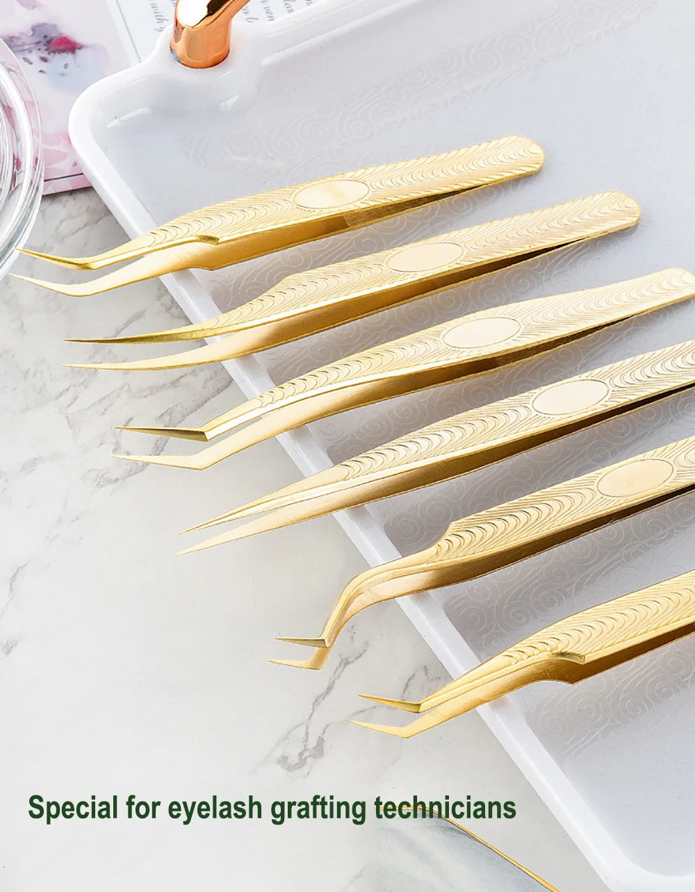 Eyelash Tweezers Professional Golden Stainless Steel High Precision