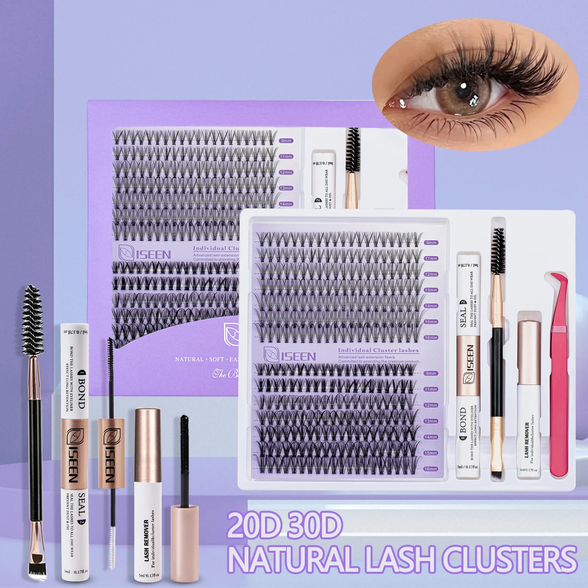 DIY Lash Extension Mix Styles Lash Clusters Individual with Bond&Seal Remover Tweezers & Lash Brush