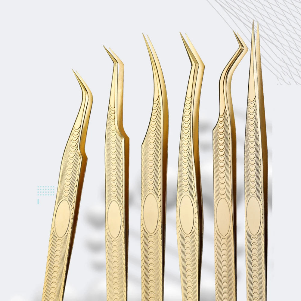 Eyelash Tweezers Professional Golden Stainless Steel High Precision