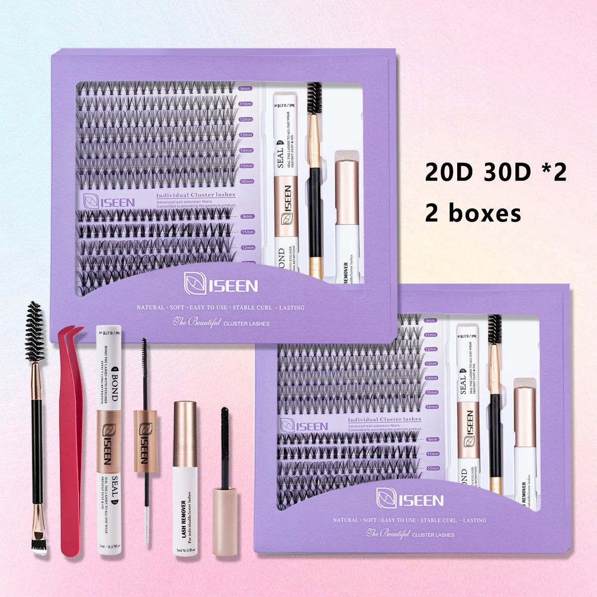 DIY Lash Extension Mix Styles Lash Clusters Individual with Bond&Seal Remover Tweezers & Lash Brush