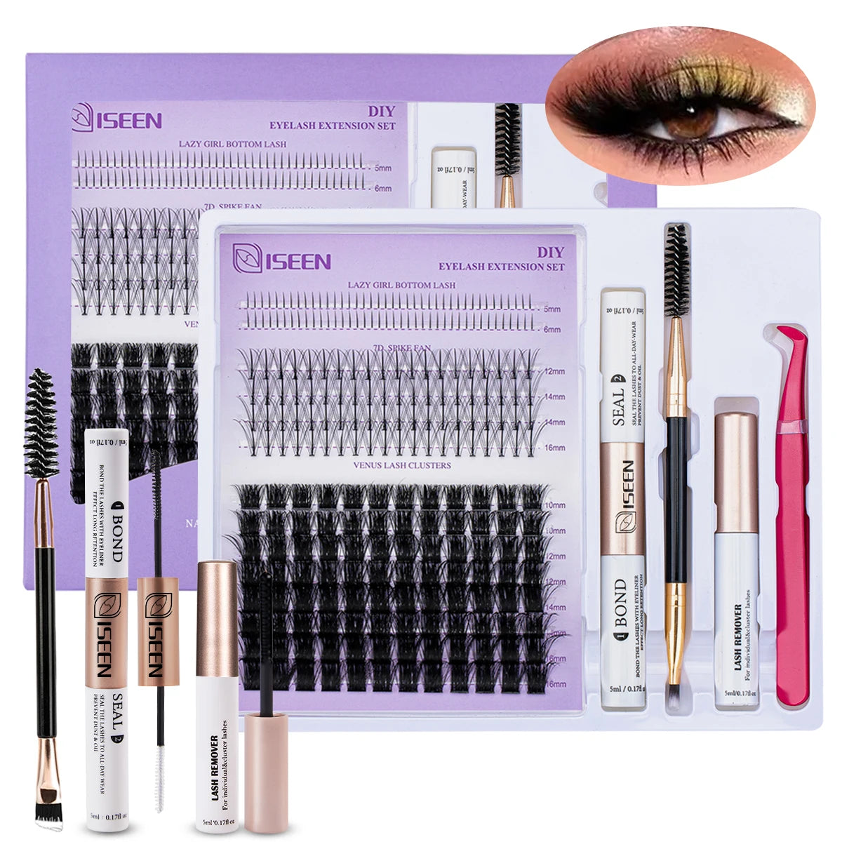 DIY Lash Extension Mix Styles Lash Clusters Individual with Bond&Seal Remover Tweezers & Lash Brush
