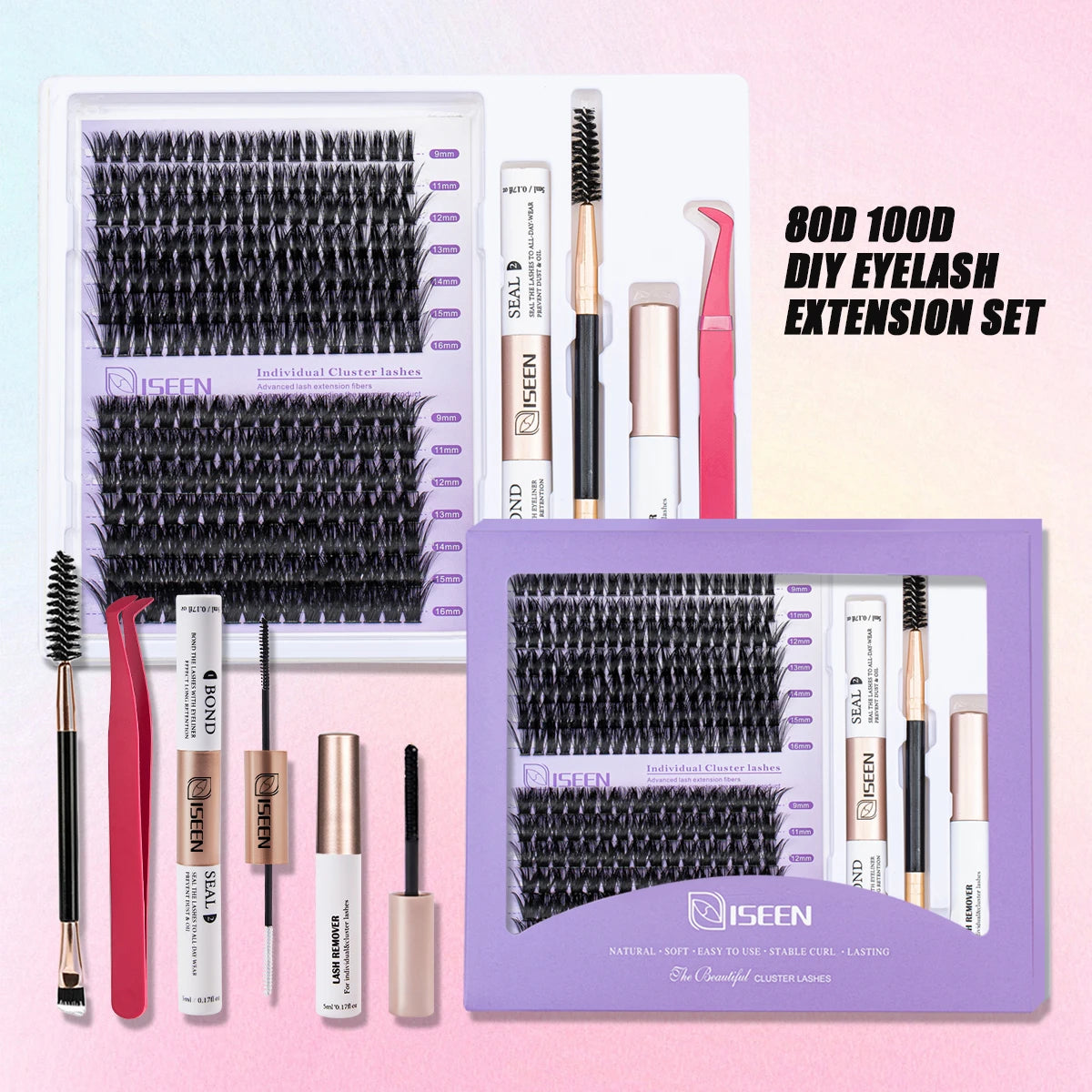DIY Lash Extension Mix Styles Lash Clusters Individual with Bond&Seal Remover Tweezers & Lash Brush