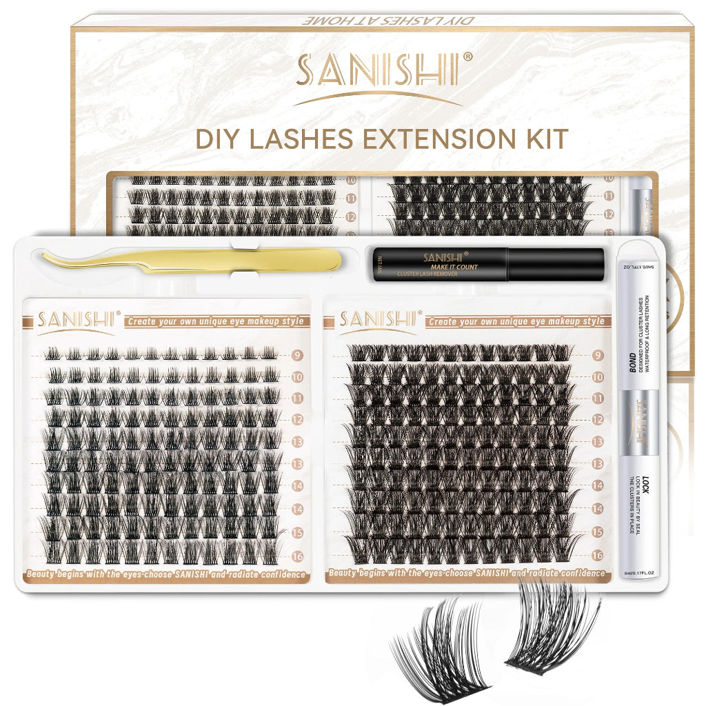 A DIY eyelash extension kit by Vintana Carta, including false eyelashes in various lengths and a lash curler.