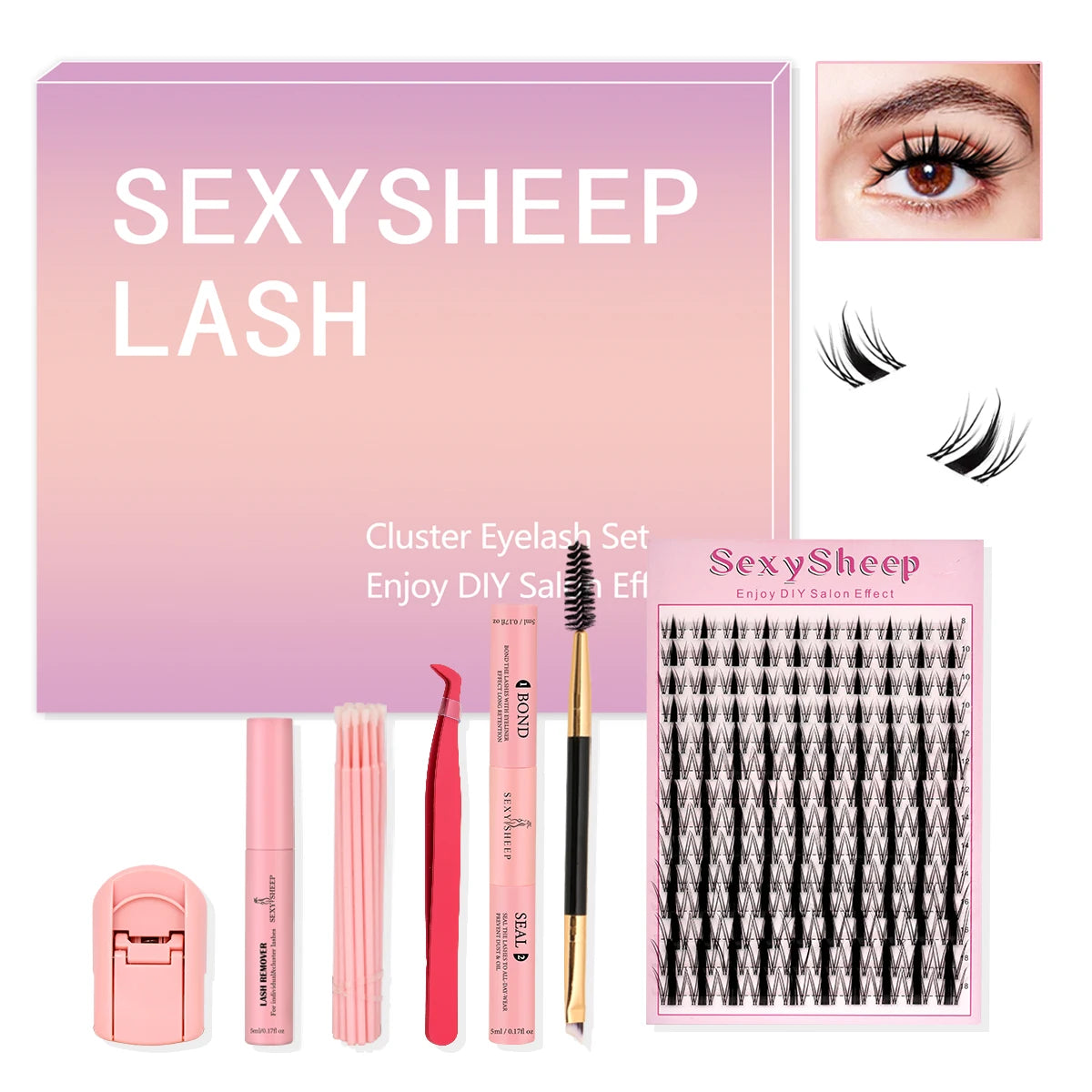 DIY Lash Extension Mix Styles Lash Clusters Individual with Bond&Seal Remover Tweezers & Lash Brush