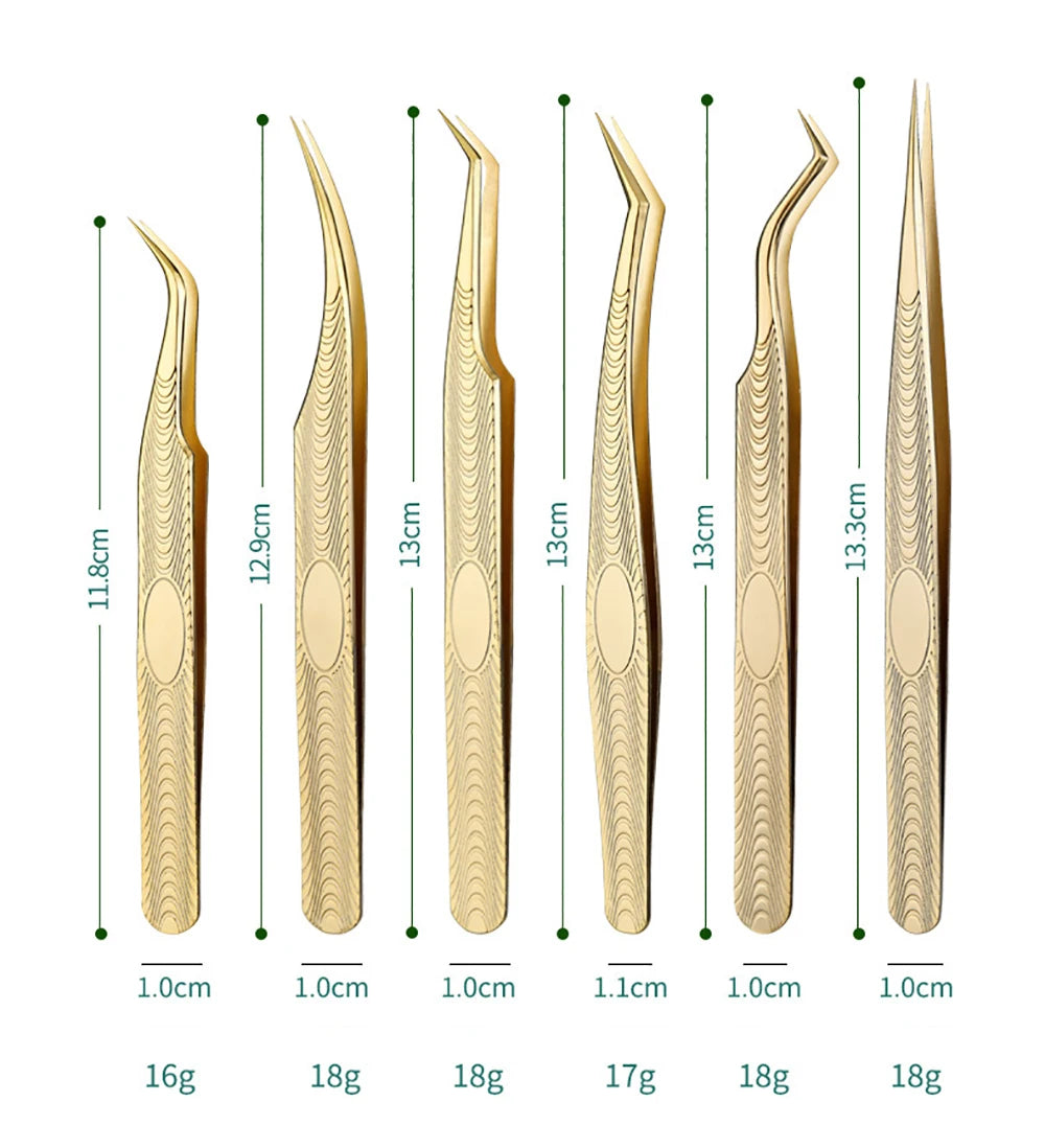 Eyelash Tweezers Professional Golden Stainless Steel High Precision