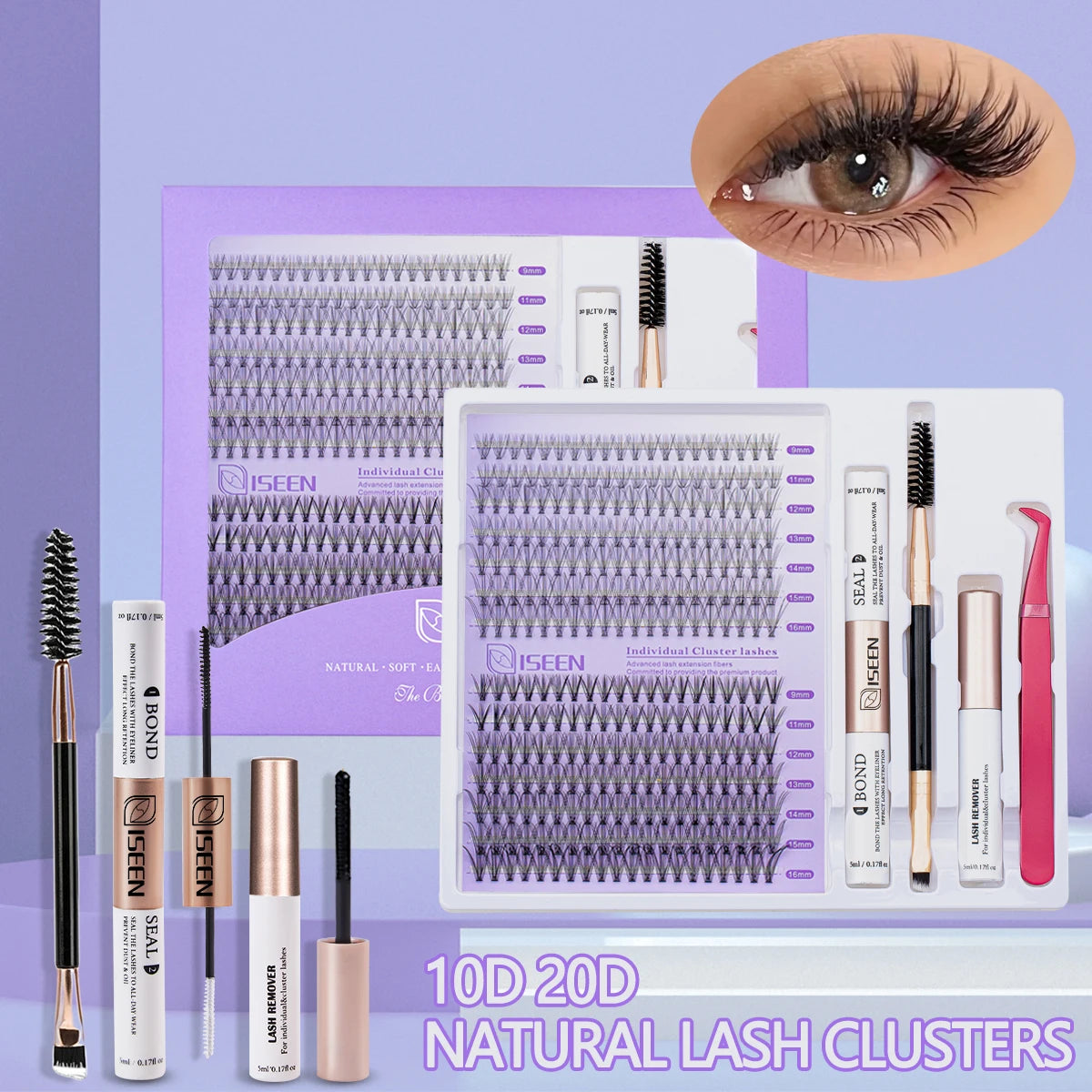 DIY Lash Extension Mix Styles Lash Clusters Individual with Bond&Seal Remover Tweezers & Lash Brush