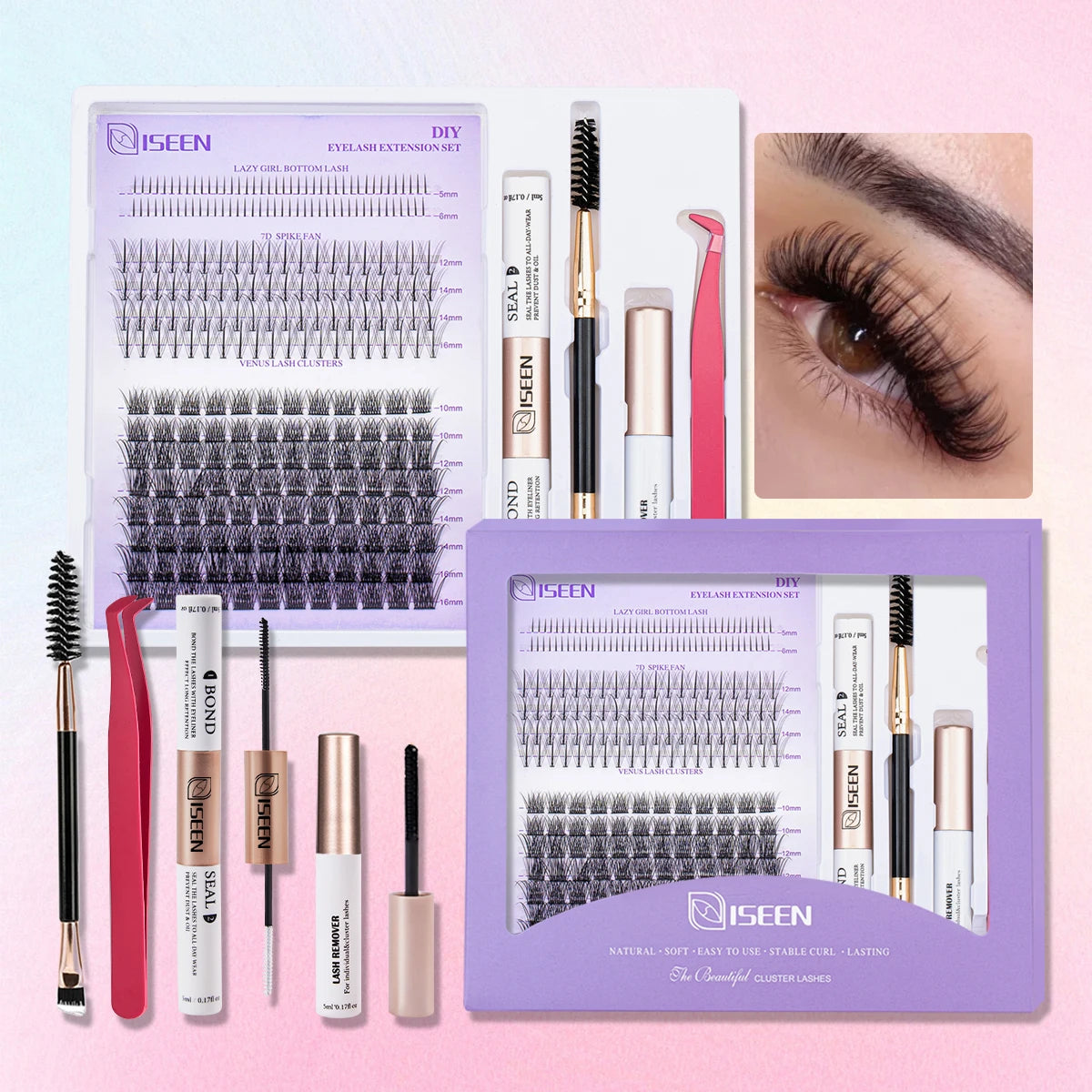 DIY Lash Extension Mix Styles Lash Clusters Individual with Bond&Seal Remover Tweezers & Lash Brush